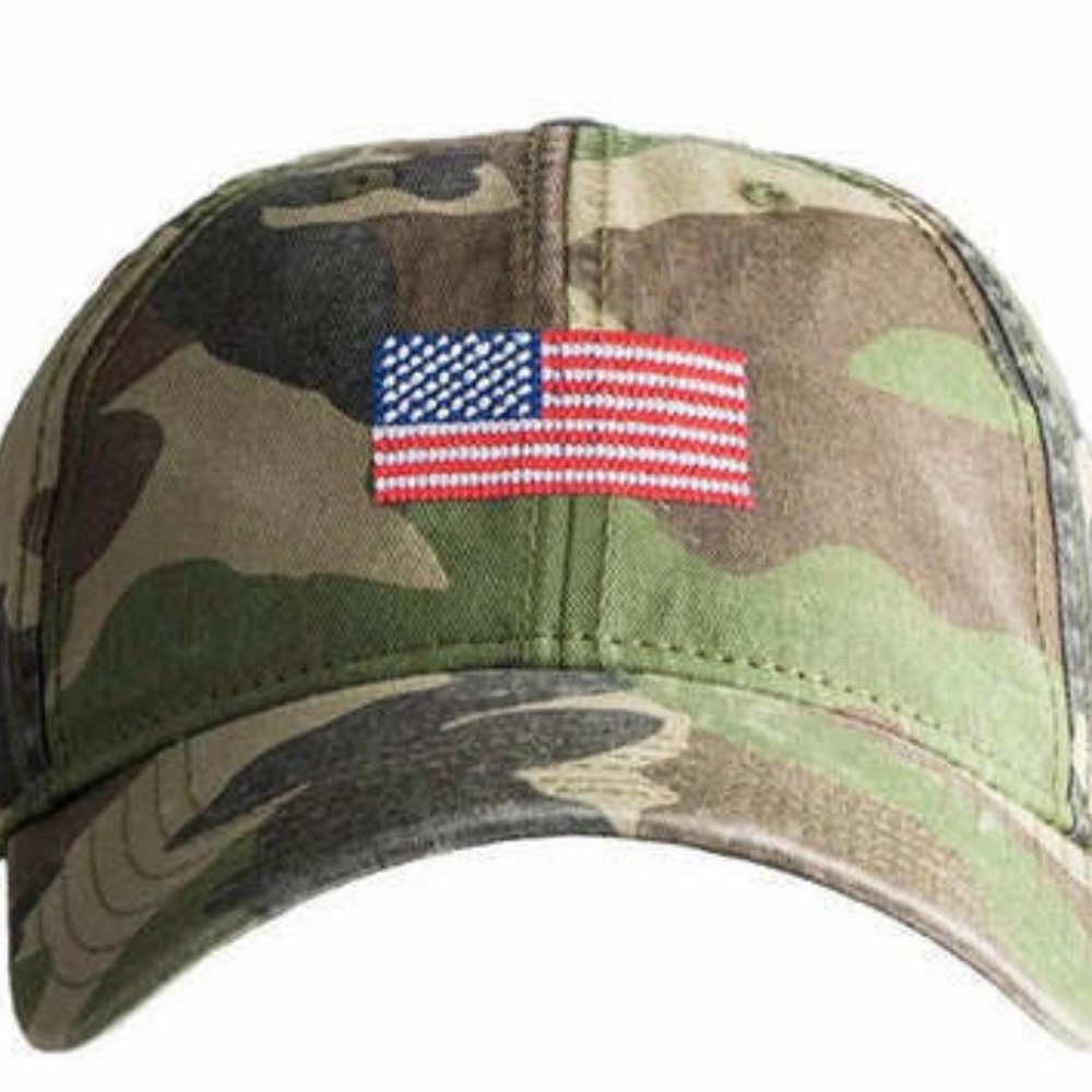 Harding Lane Camouflage Adjustable Baseball Cap with Needlepoint USA Flag